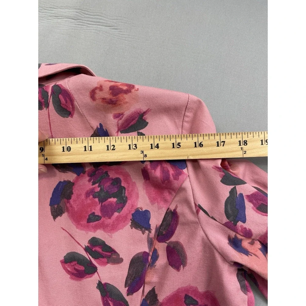 Cabi Pink Floral‎ Cotton Blend Two Button Blazer Jacket Style 804 Size 8